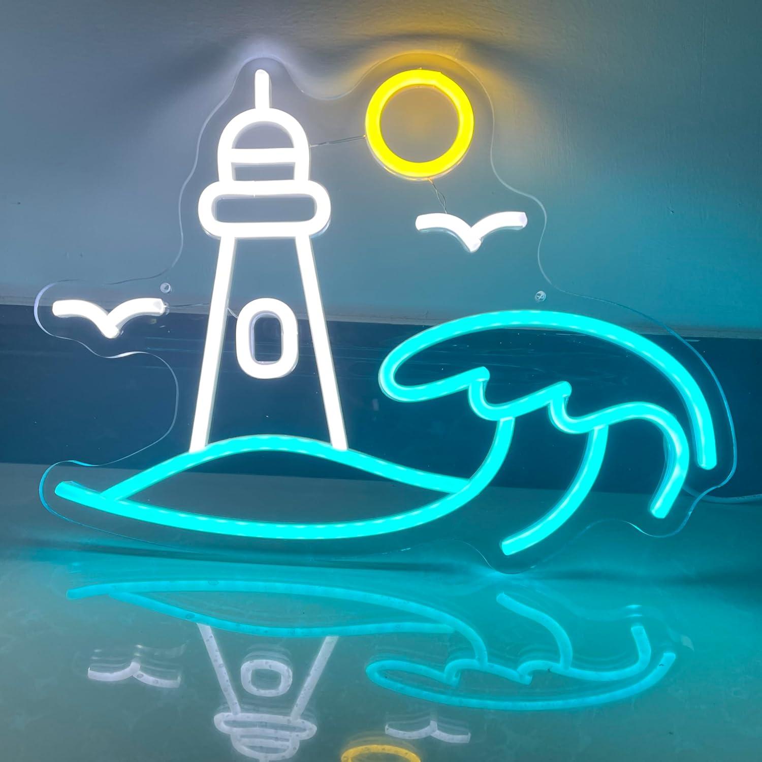 Lighthouse Scene Neon Sign Sea - đánh giá và giá Neon Sign Party