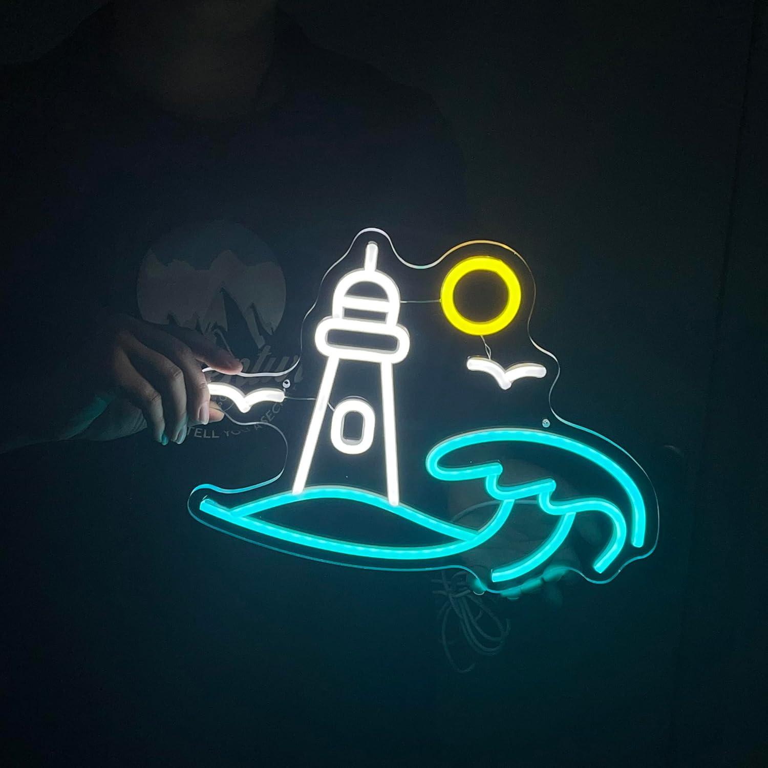 Lighthouse Scene Neon Sign Sea - đánh giá và giá Neon Sign Party
