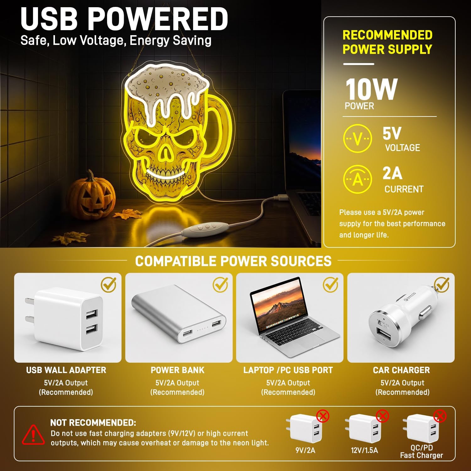 Skull Beer Neon Sign, USB LED  - đánh giá và giá Neon Sign Party