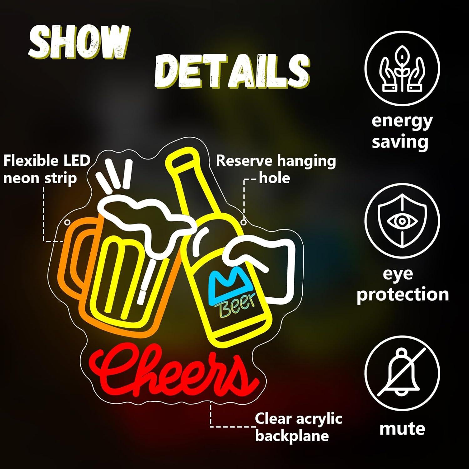 Cheers Beer Neon Sign Dimmable - đánh giá và giá Neon Sign Party